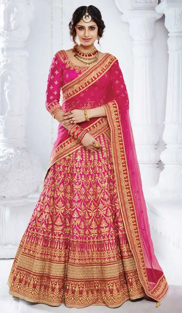 Magenta Color Bhagalpuri Heavy Wedding Wear Bridal Lehenga Choli -816199368