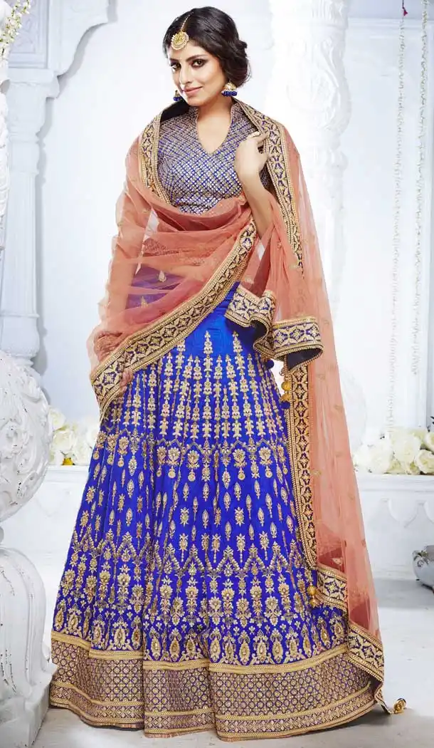 Royal Blue Color Bhagalpuri Heavy Wedding Wear Bridal Lehenga Choli -816199369