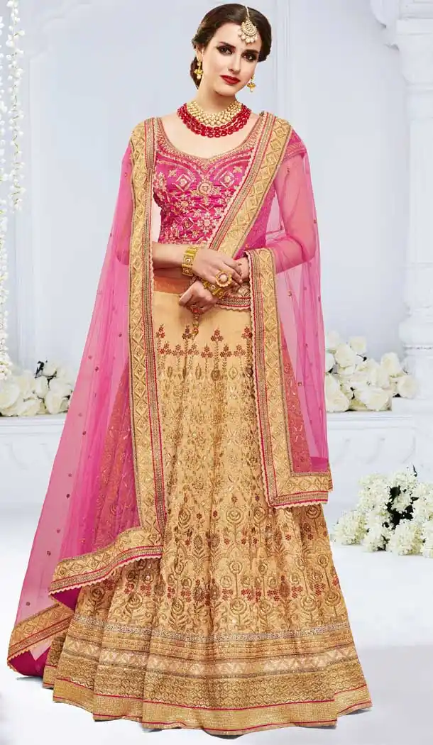 Chiku Color Paris Silk Heavy Wedding Wear Bridal Lehenga Choli -816199371