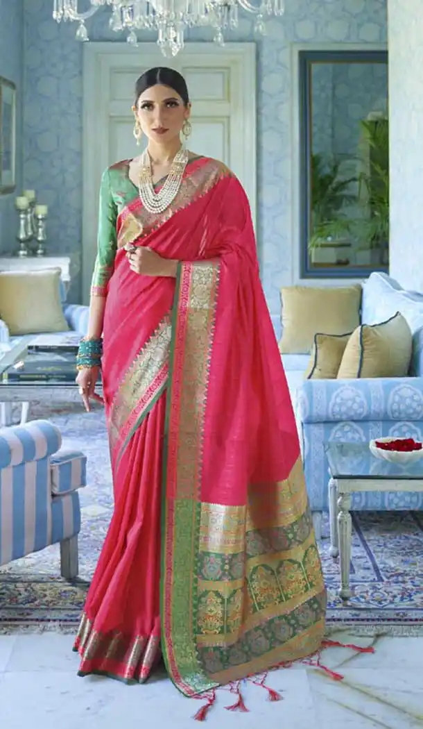 Rani pink Color Tussar Silk Casual Wear Classic Saree Blouse -816299373