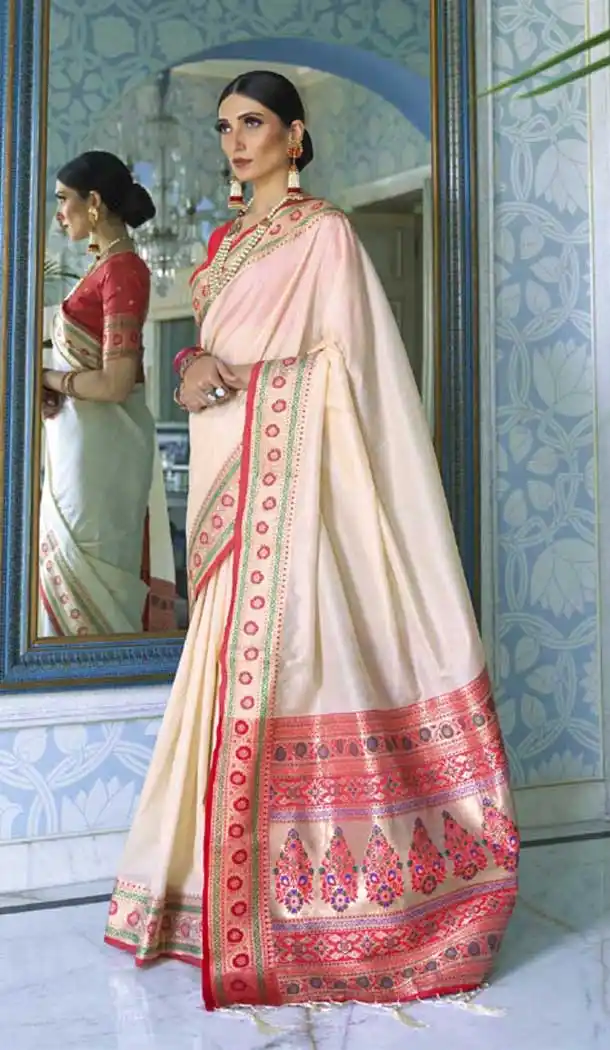 Ethnic Off White Color Tussar Silk Casual Wear Classic Saree Blouse -816299376