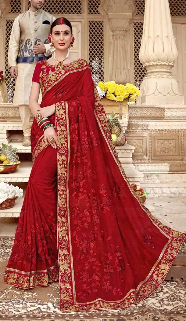 Charming Red Color Burfi silk Casual Wear Ceremonial Saree Blouse -816499384