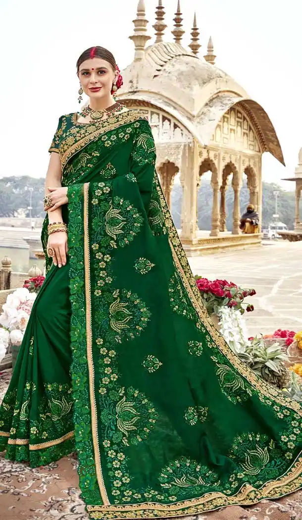 Green Color Burfi silk Casual Wear Ceremonial Saree Blouse -816499388