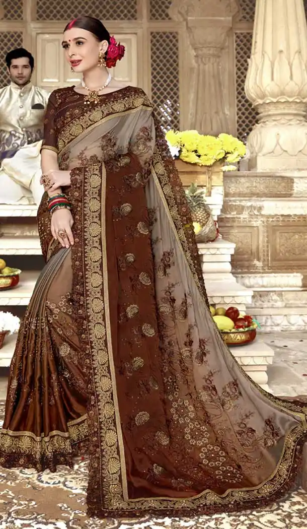 Brown Color Burfi silk Casual Wear Ceremonial Saree Blouse -816499389