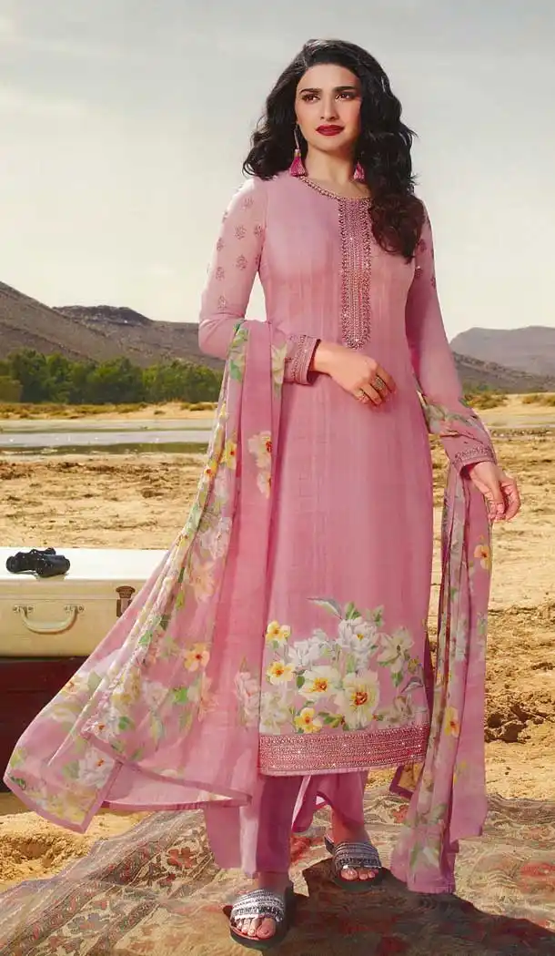 Bollywood Celebrity Prachi Design Pink Color Royal Crepe Party Dress -815499264