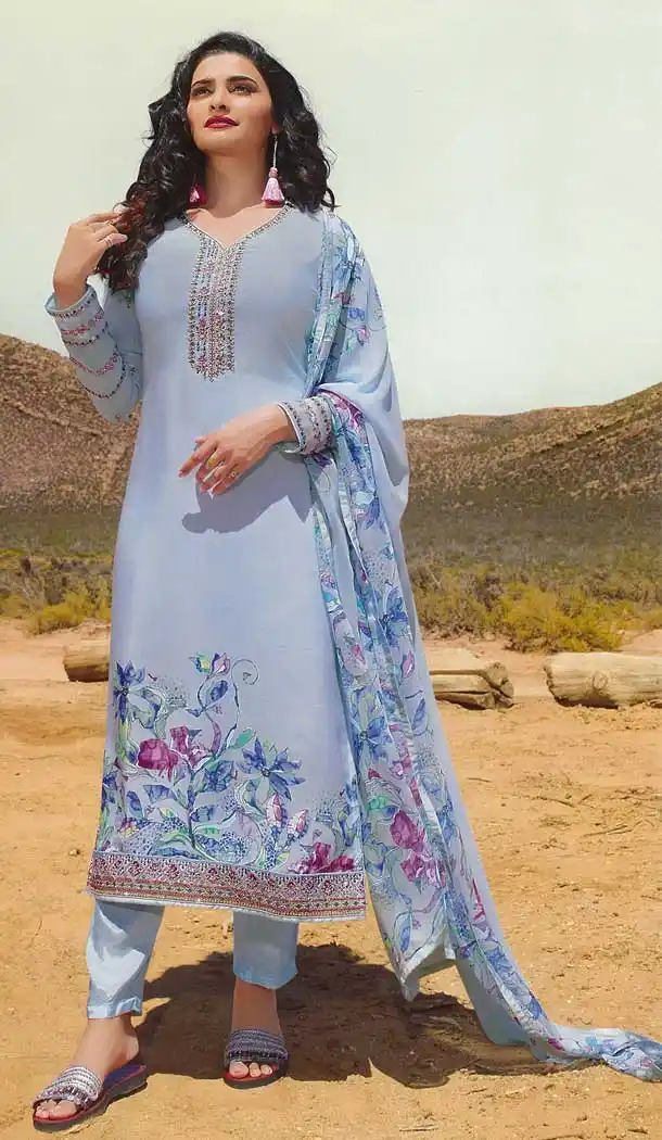 Bollywood Celebrity Prachi Design Violet Color Royal Crepe Party Dress -815499270