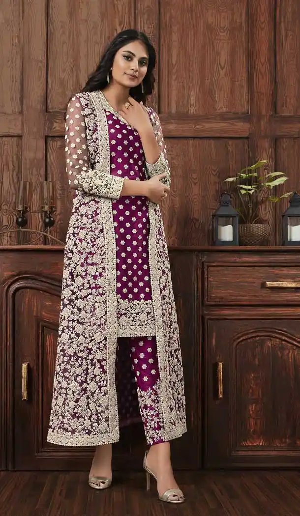 Violet Color Net Designer Party Wear Palazzo Salwar Kameez -816599395