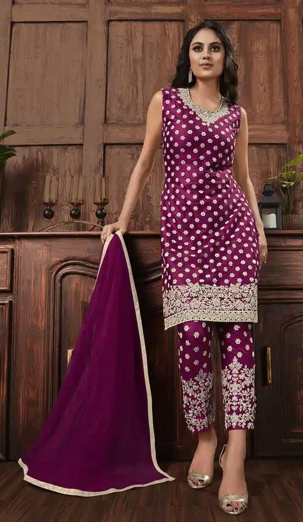 Violet Color Net Designer Party Wear Palazzo Salwar Kameez -816599395