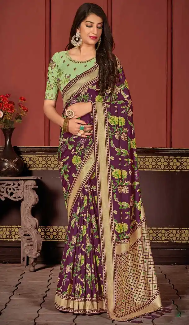 Wine Color Silk Designer Traditional Party Wear Saree Blouse -817799497