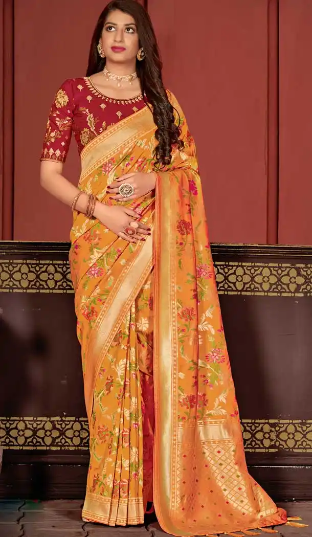 Yellow Color Silk Designer Traditional Party Wear Saree Blouse -817799498