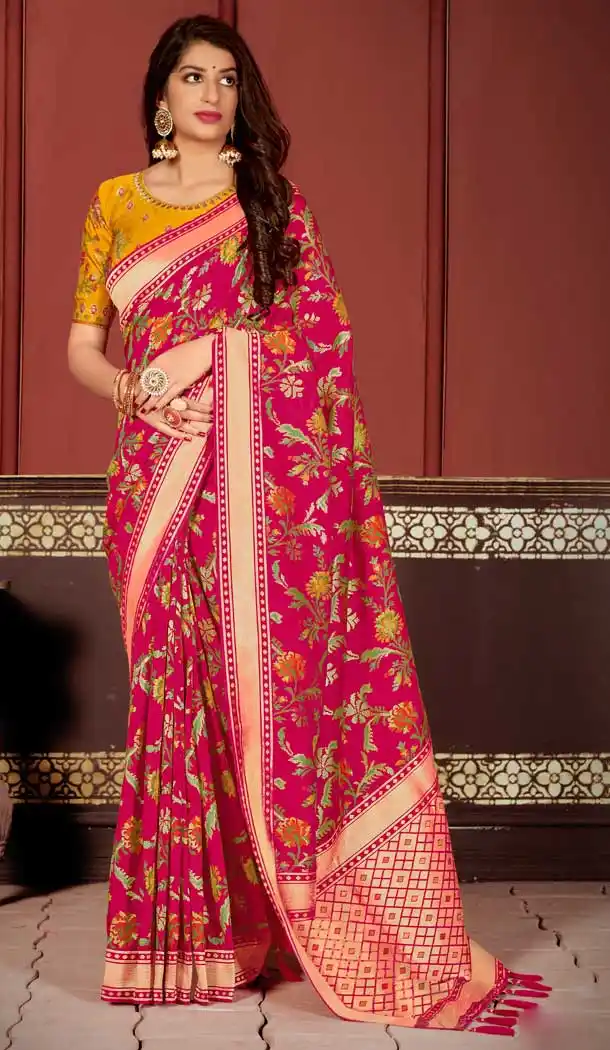 Rani pink Color Silk Designer Traditional Party Wear Saree Blouse -817799499
