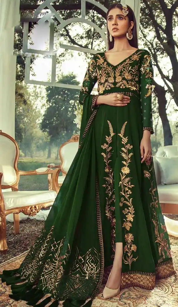 Green Color Georgette Designer Pakistani Style Long Salwar Kameez -816699400