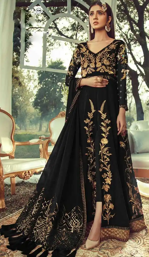 Black Color Georgette Designer Pakistani Style Long Salwar Kameez -816699402