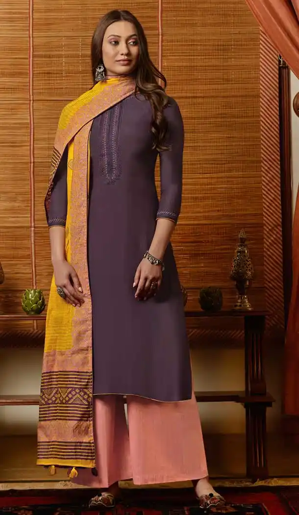 Wine Color Muslin Casual Party Wear Women Salwar Kameez -817899502