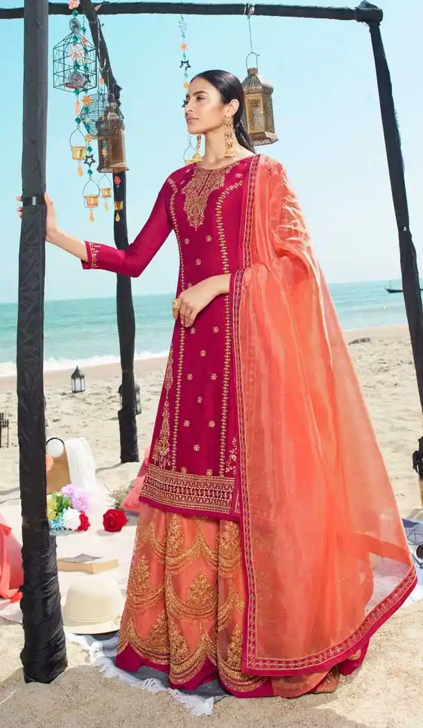 Pink Color Heavy Net Designer Festive Wear Lehenga Style Salwar Suit -818299526