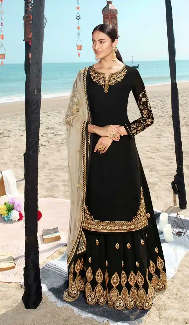 Black Color Heavy Net Designer Festive Wear Lehenga Style Salwar Suit -818299527