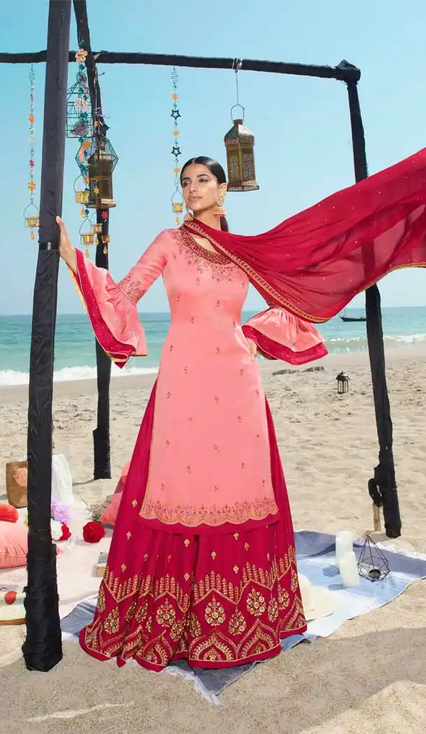 Light Pink Color Heavy Net Designer Festive Wear Lehenga Style Salwar Suit -818299528