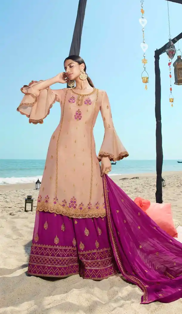 Chiku Color Heavy Net Designer Festive Wear Lehenga Style Salwar Suit -818299529