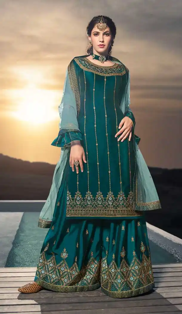 Rama Color Heavy Net Designer Festive Wear Lehenga Style Salwar Suit -818299531