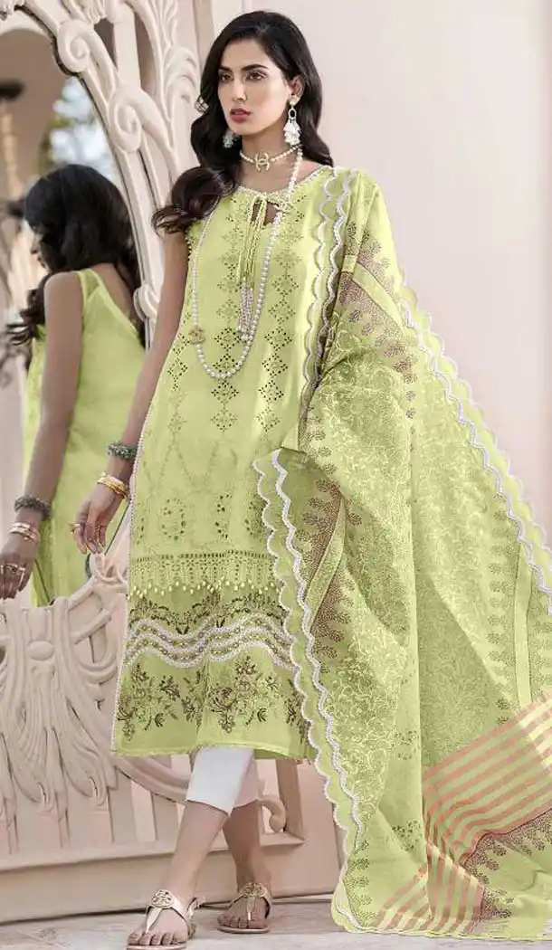 Light Green Color Pure Cotton Pakistani Style Casual Wear Salwar Kameez -818399534