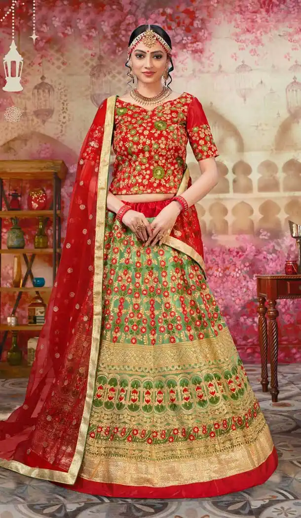 Green Color Heavy Net Heavy Designer Wedding Wear Lehenga Choli -818499537