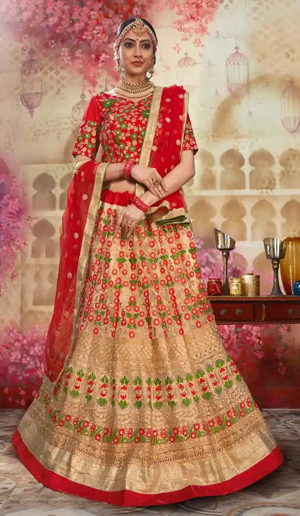 Gold Color Heavy Net Heavy Designer Wedding Wear Lehenga Choli -818499539