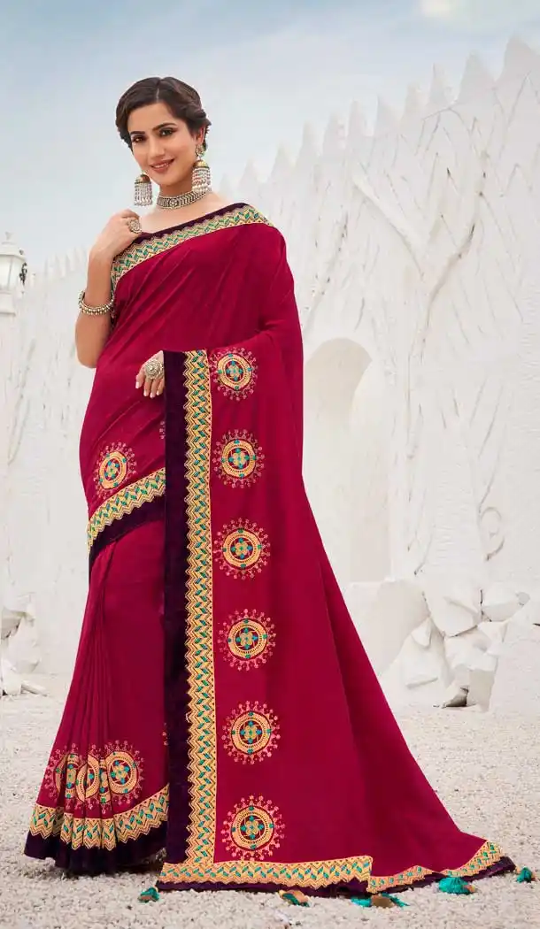 Rani Pink Color Satin Georgette Designer Wear Plus Size Saree Blouse -819499639