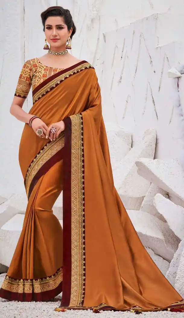 Copper Gold Color Satin Georgette Designer Wear Plus Size Saree Blouse -819499642