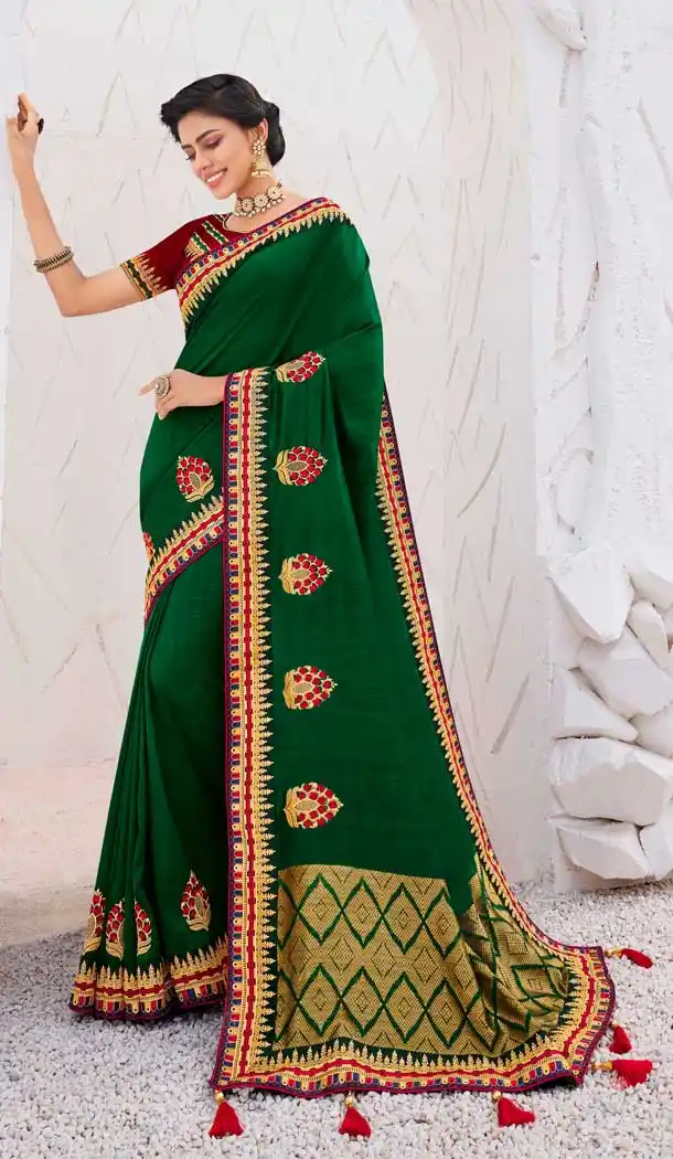 Attractive Green Color Satin Georgette Designer Wear Plus Size Saree Blouse -819499644