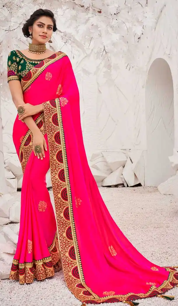 Pink Color Satin Georgette Designer Wear Plus Size Saree Blouse -819499647