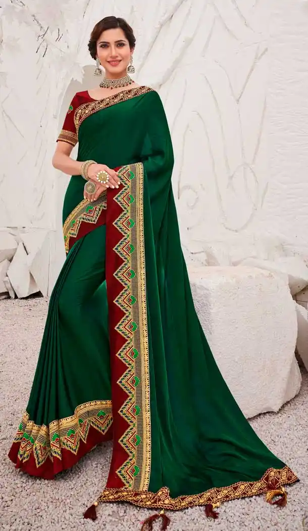 Elegance Green Color Satin Georgette Designer Wear Plus Size Saree Blouse -819499648