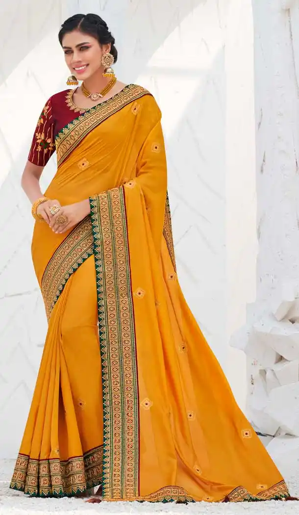 Yellow Color Satin Georgette Designer Wear Plus Size Saree Blouse -819499649