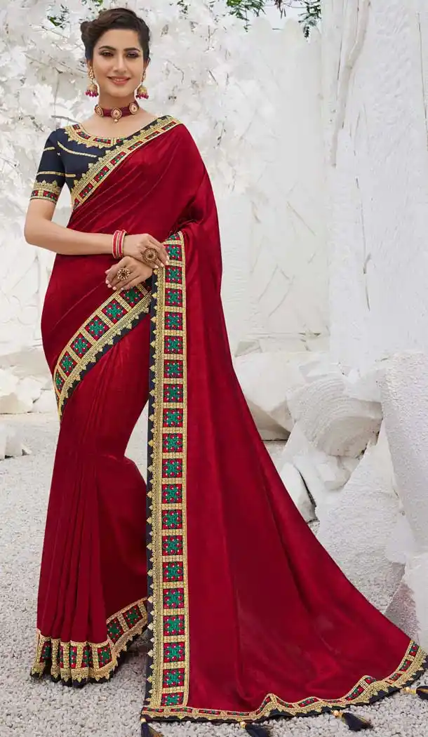 Red Color Satin Georgette Designer Wear Plus Size Saree Blouse -819499650