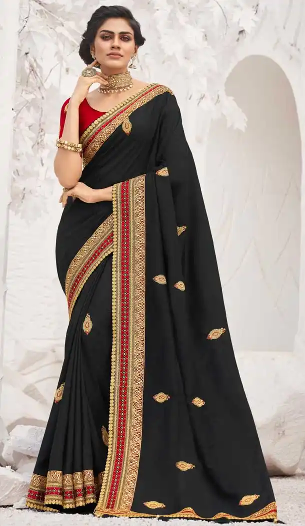 Black Color Satin Georgette Designer Wear Plus Size Saree Blouse -819499651