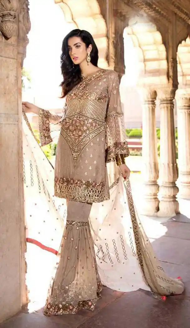 Beige Color Georgette Embroidery Party Wear Pakistani Salwar Kameez -820299713