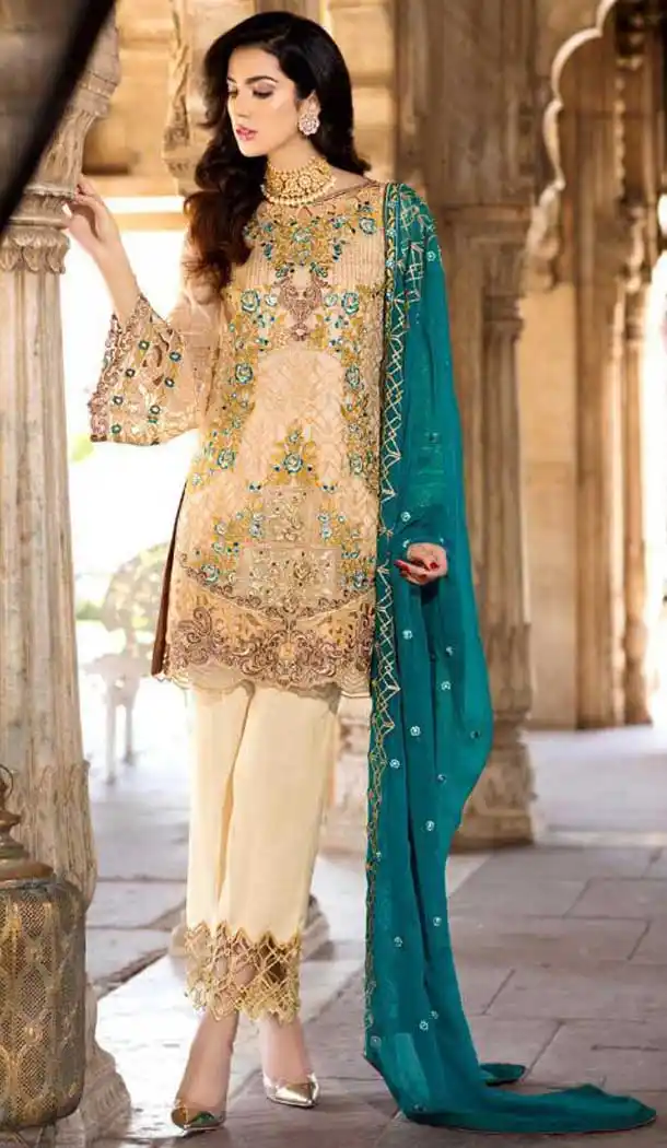 Cream Color Georgette Embroidery Party Wear Pakistani Salwar Kameez -820299714
