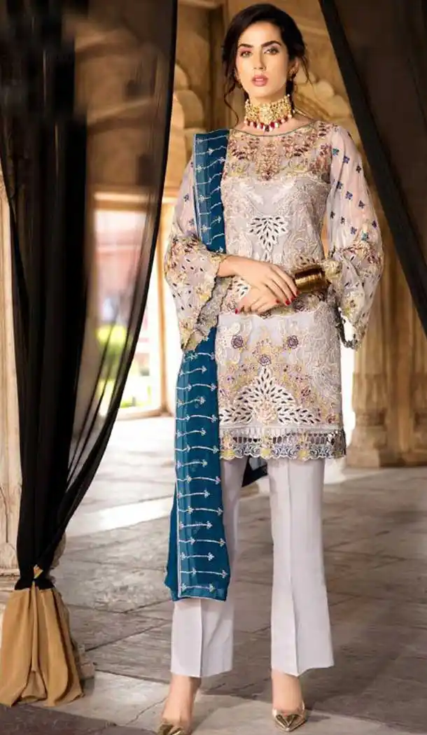 Off White Color Georgette Embroidery Party Wear Pakistani Salwar Kameez -820299716