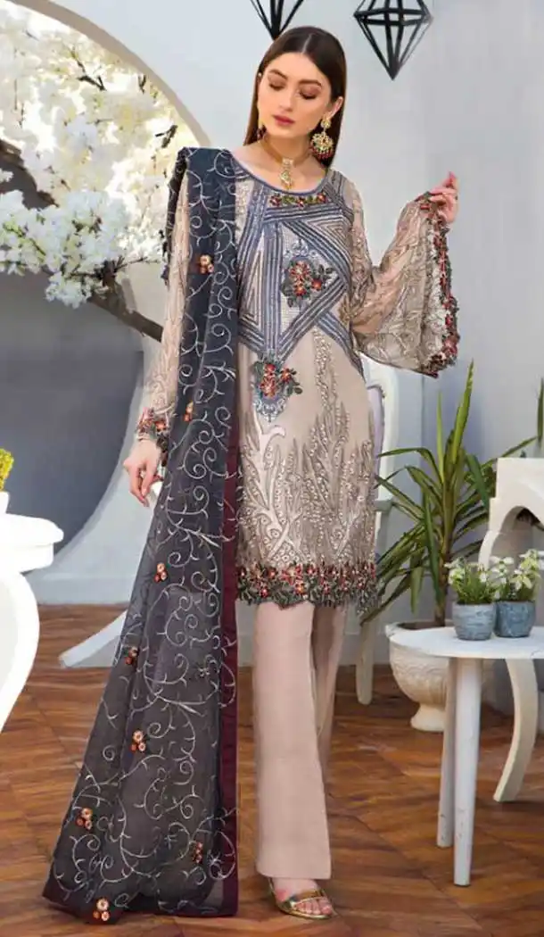Attractive Beige Color Georgette Pakistani Style Party Salwar Kameez -820399718