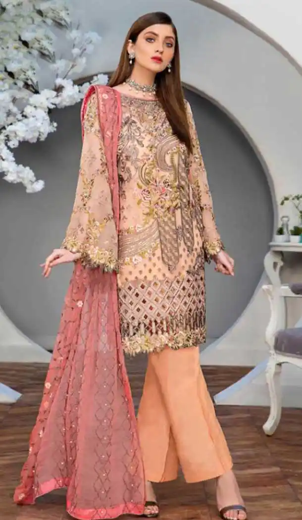 Light Orange Color Georgette Pakistani Style Party Salwar Kameez -820399720