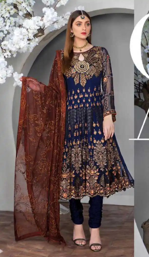 Navy Blue Color Georgette Pakistani Style Party Salwar Kameez -820399721