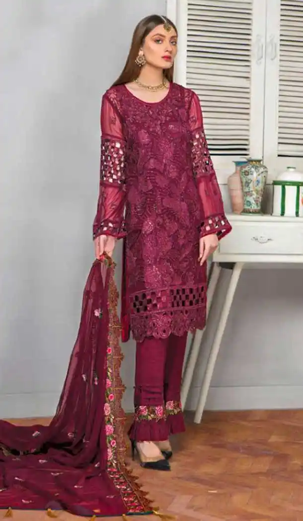 Maroon Color Georgette Pakistani Style Party Salwar Kameez -820399722