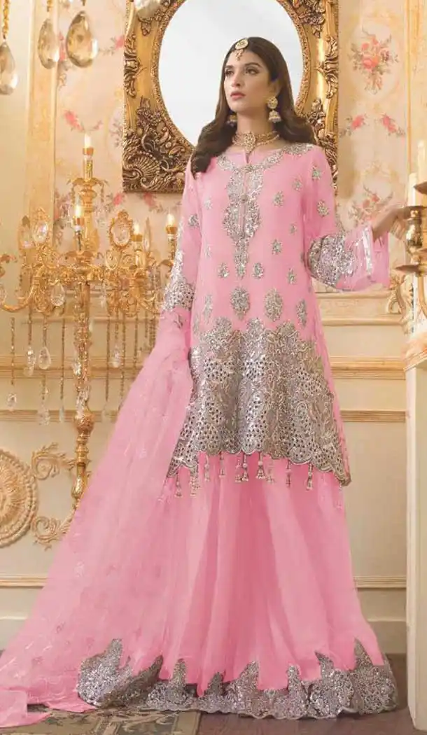Light Pink Color Georgette Pakistani Style Party Wear Lehenga Suit -820499725