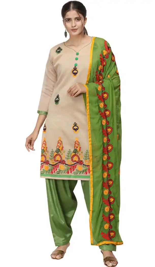 Beige Color Chanderi Cotton Straight Cut Casual Wear Salwar Suit -820899762