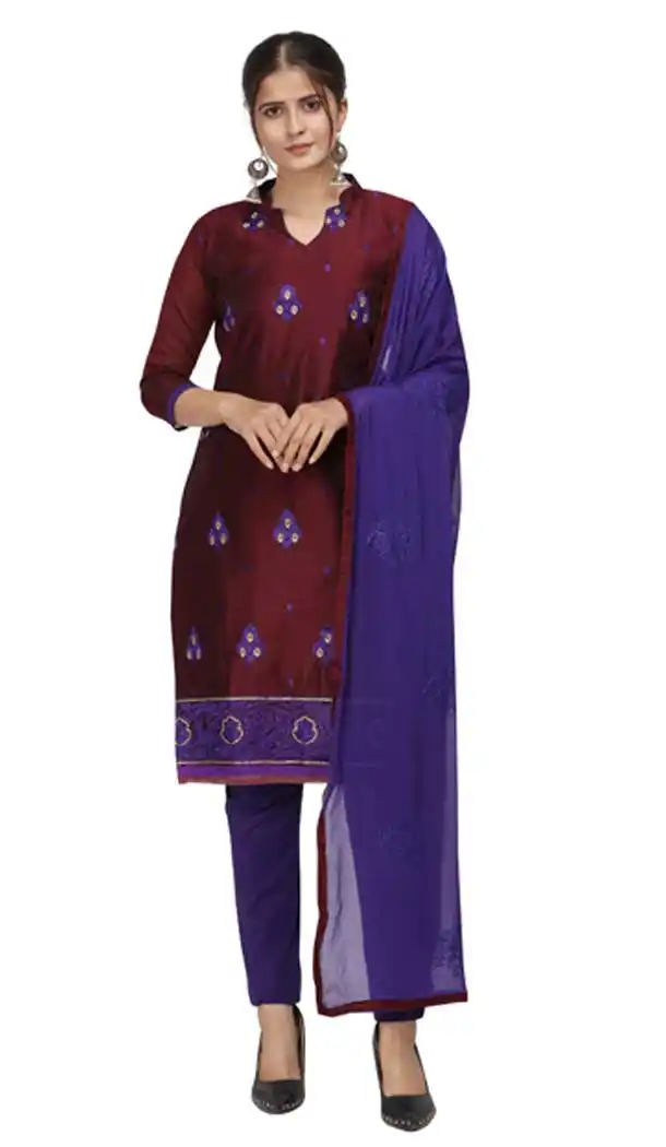 Maroon Color Chanderi Cotton Straight Cut Casual Wear Salwar Suit -820899771