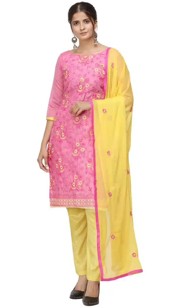 Pink Color Chanderi Cotton Straight Cut Casual Wear Salwar Suit -820899777