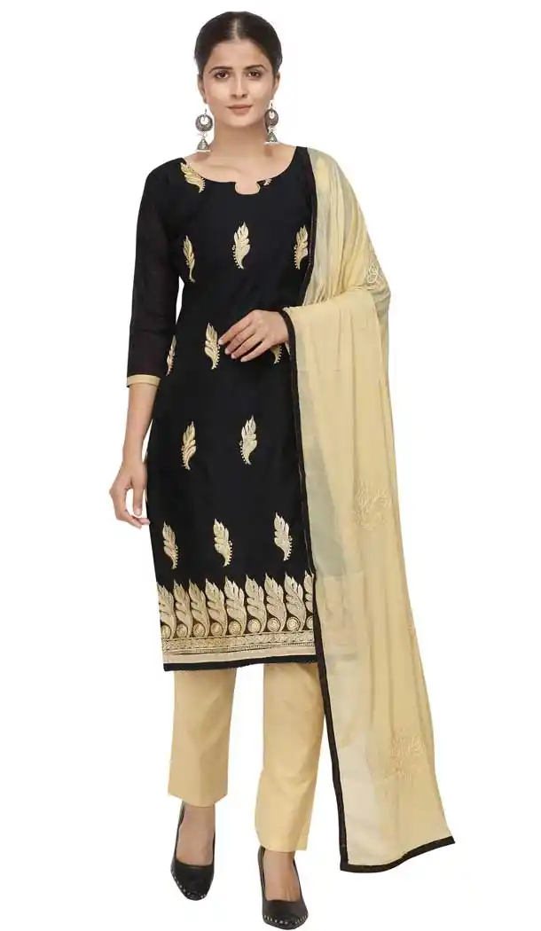 Black Color Chanderi Cotton Straight Cut Casual Wear Salwar Suit -820899779