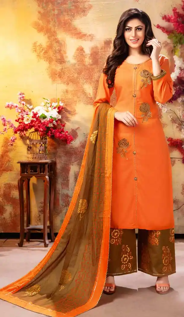 Orange Color Rayon Ready Made Designer Party Wear Palazzo Suit -822899998