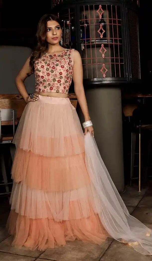 Peach Color Net Fancy Designer Wear Readymade Lehenga Choli -8233100018