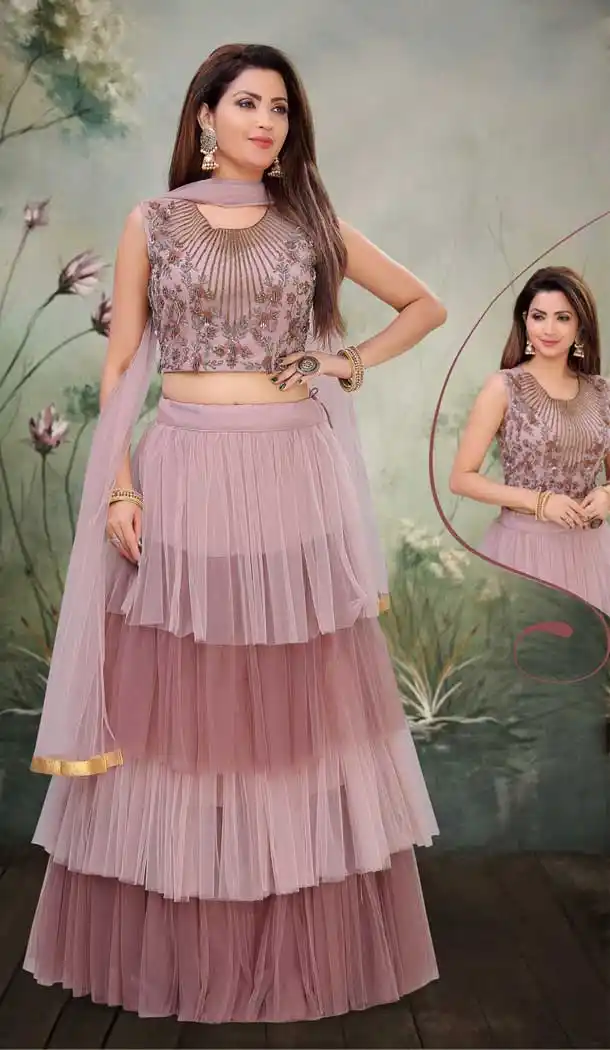 Light Coffee Color Net Fancy Designer Wear Readymade Lehenga Choli -8233100021