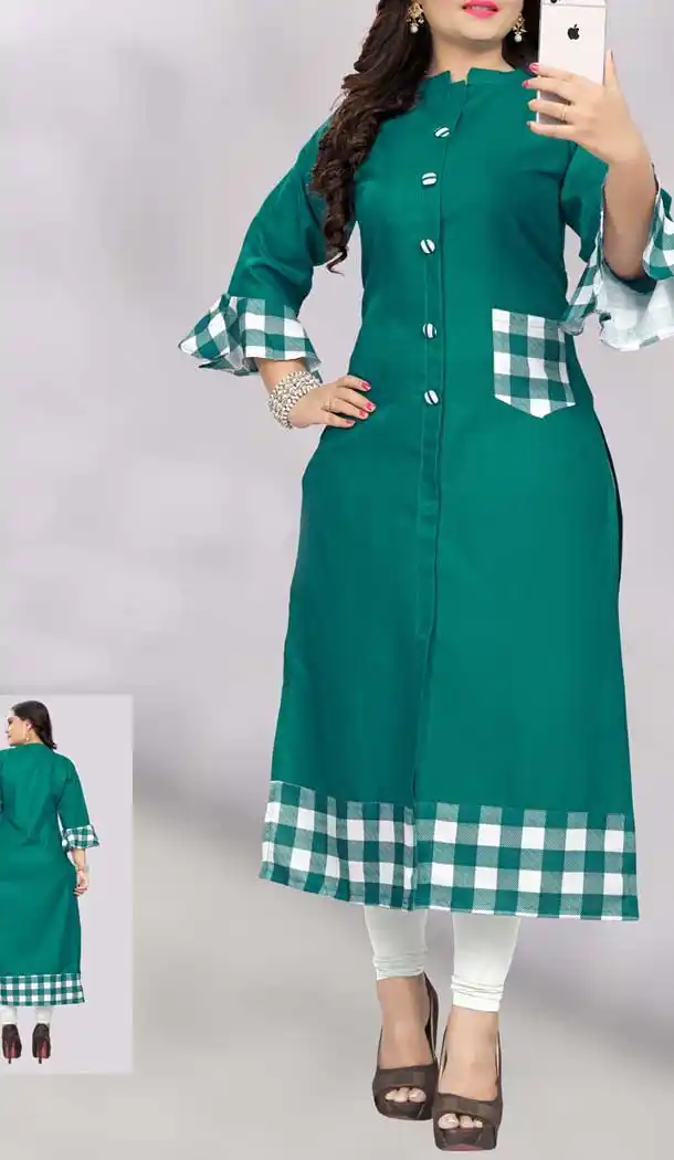 Green Color Cotton Casual Wear Plus Size Women Long Kurti -8236100043